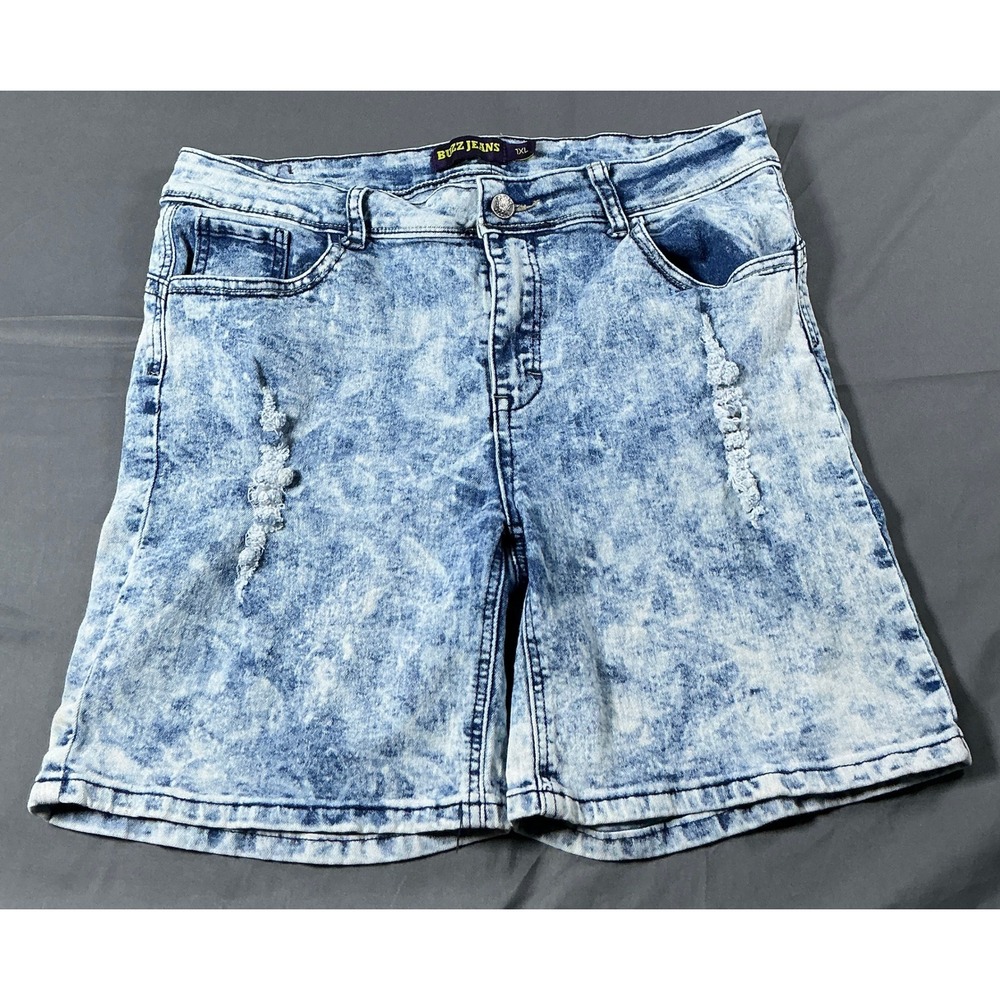 Buzz Jeans Womens 1XL Acid Wash Distressed Denim Shorts Blue High Rise Stretch